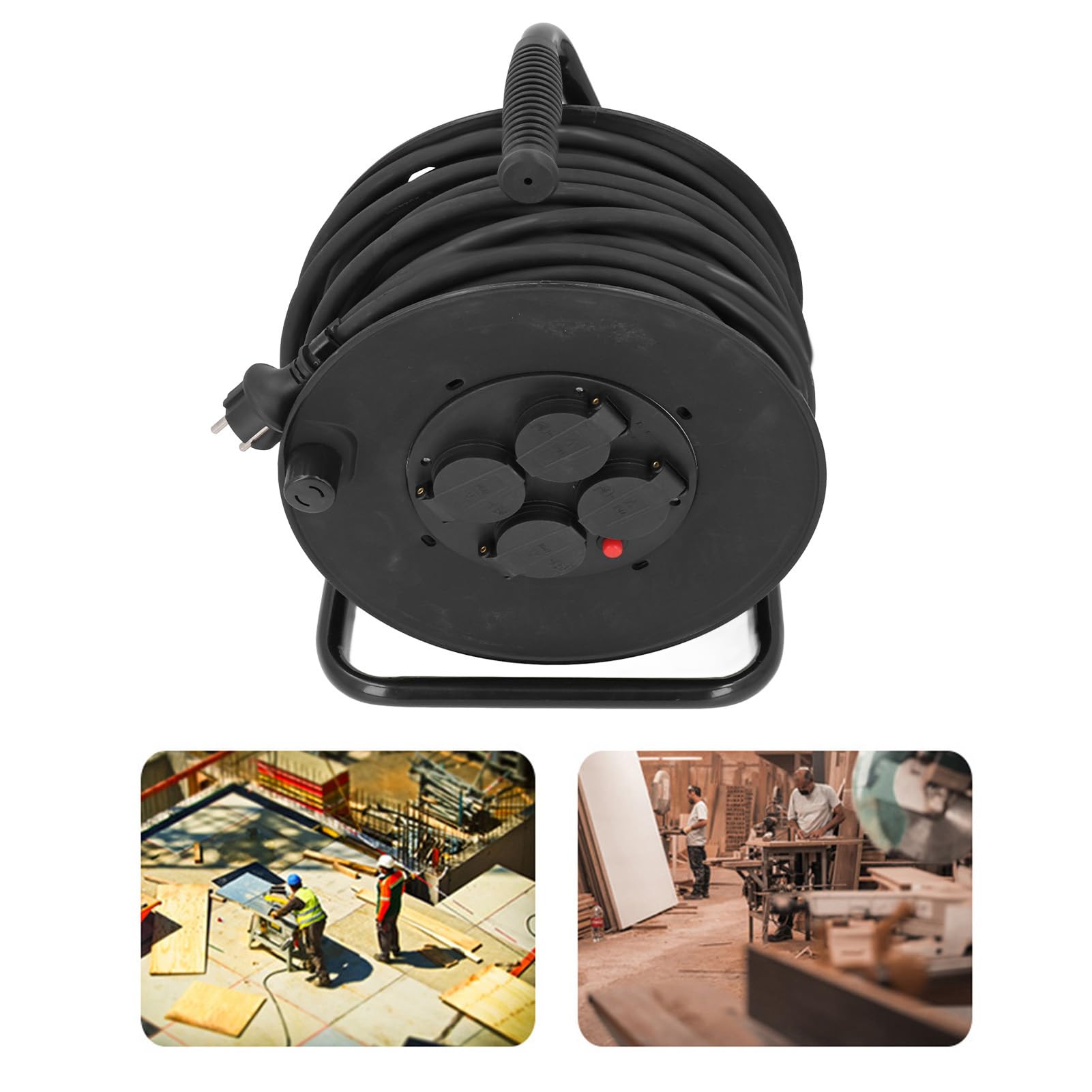 Hyuduo Avvolgicavo Prolunga per Esterni Bobina 35m H05RR F 3G2.5mm² 4 Prese IP44 Acciaio Inossidabile PP Neoprene Rame per Officina da Giardino Uso in Cantiere