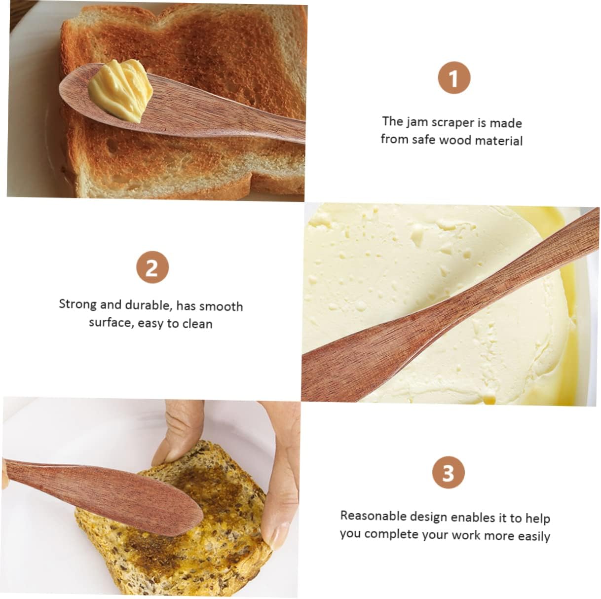 6pcs Ergonomic Wooden Jam Knife Spatula Salad Dressing Spreader Scraper Bakery Cheese Spreader Household Cheese