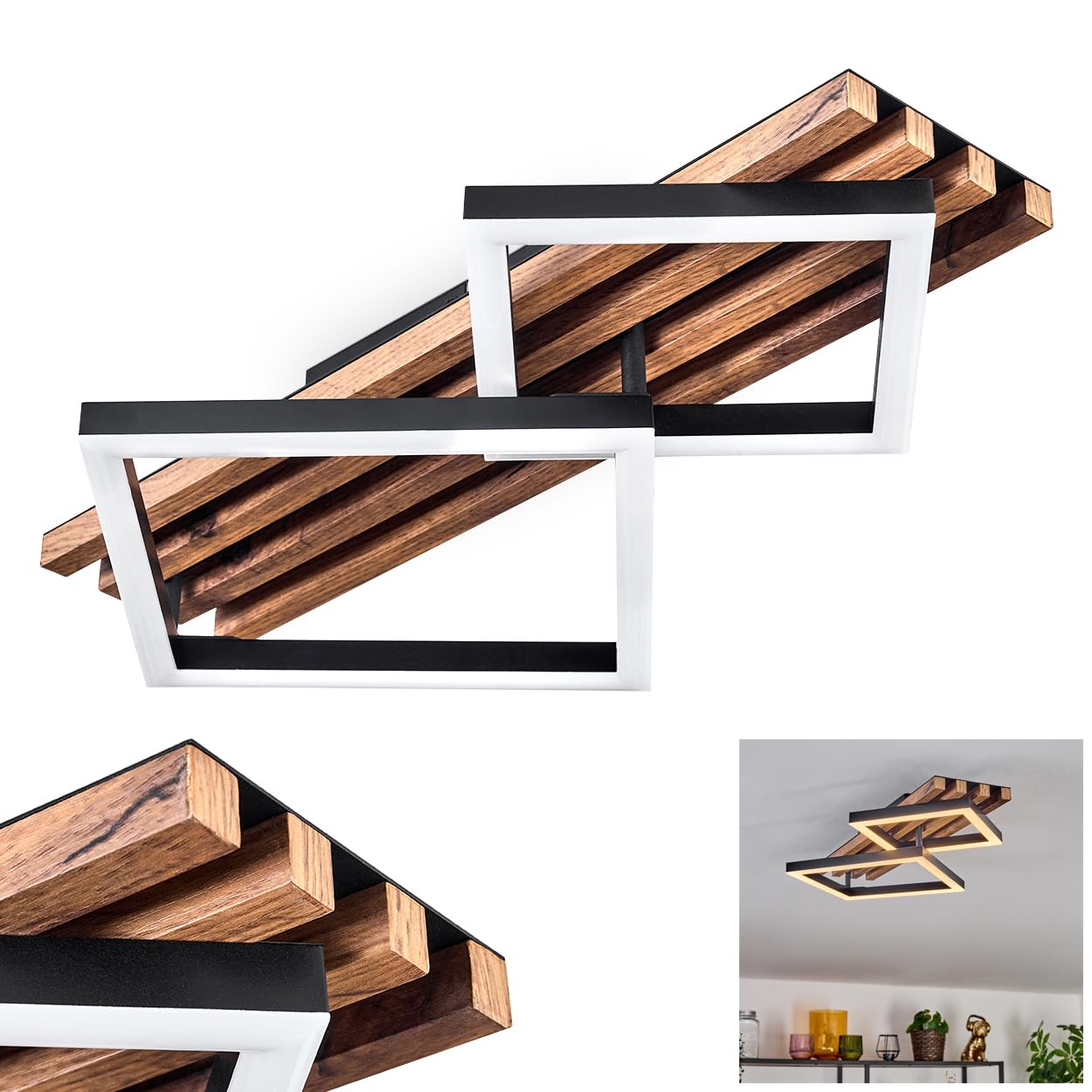 Lámpara de techo LED Ellekilde de HOFSTEIN, lámpara de techo de metal/MDF/plástico en negro/imitación madera/blanco, 18 W, 3000 Kelvin, diseño moderno para dormitorio, comedor, salón, cocina, pasillo