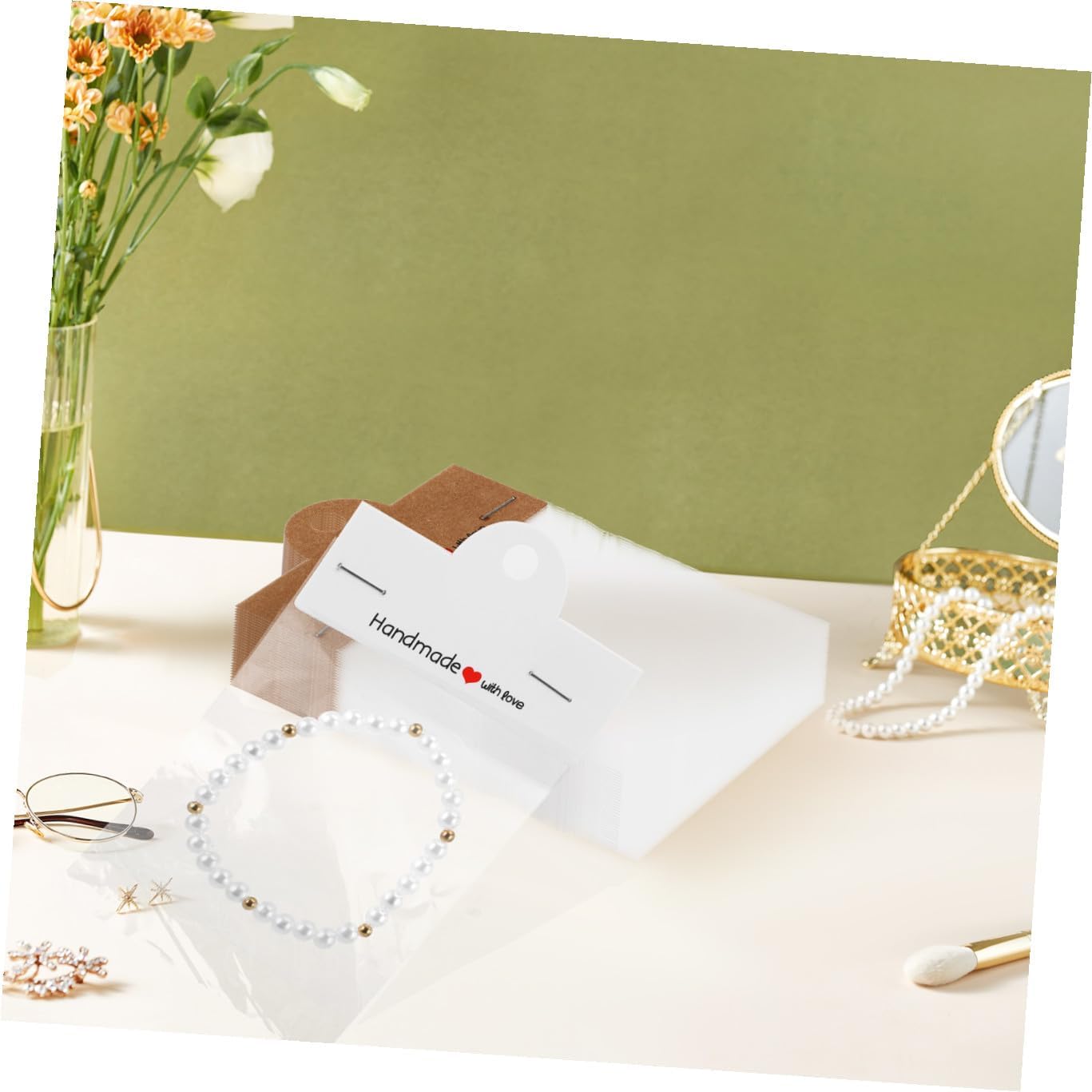 200pcs Jewelry Packaging Bags with Handmade Cards Durable Clear Pouches for Earring Bracelet Necklace Display for Small Business Versatile Craft Storage