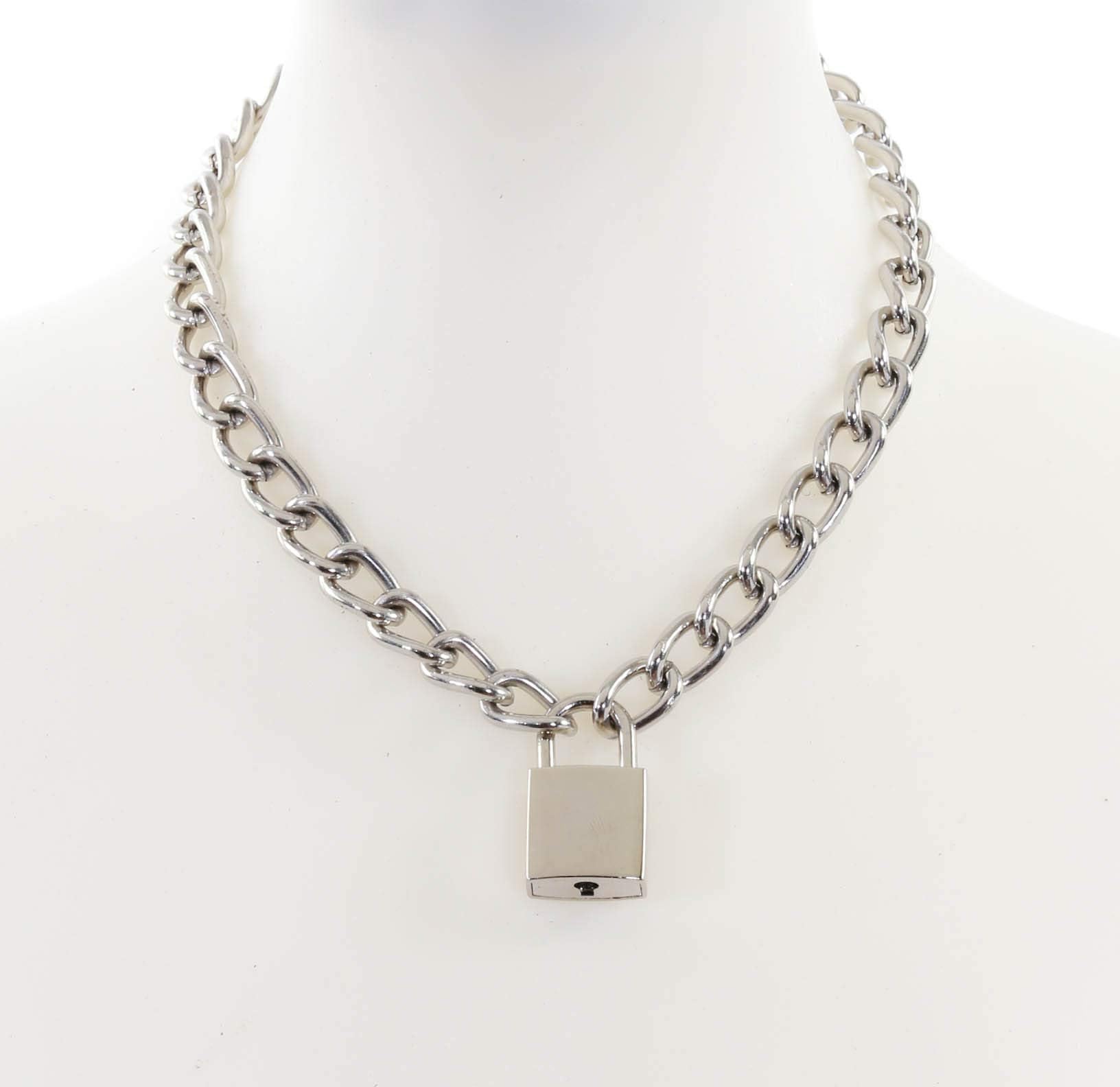 Silver Pad Lock Gothic Necklace Pendant Regular Chain Real Lock Sid Vicious