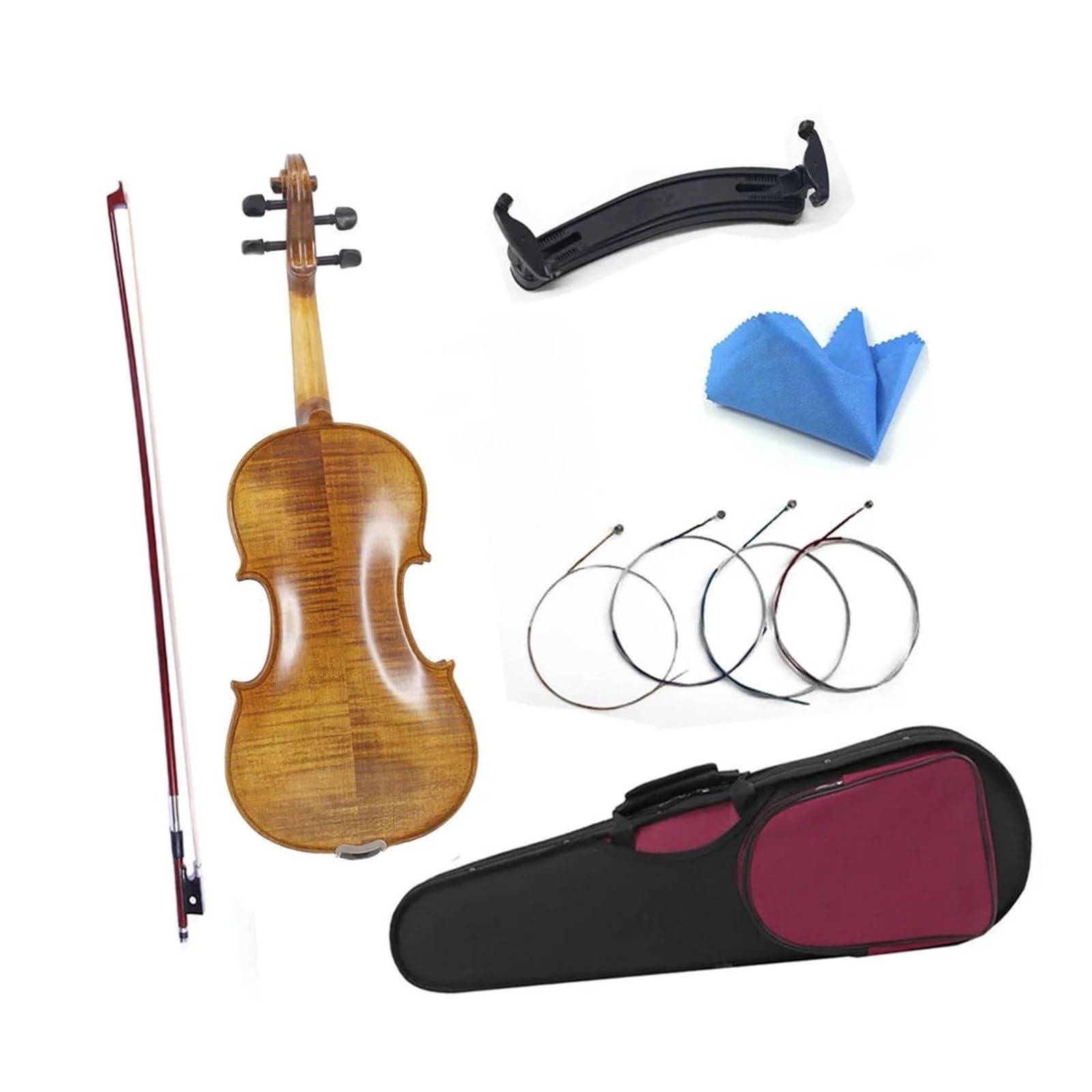 Violín De Tamaño Completo 4/4 De Arce Flameado Hecho A Mano Con Tapa De Abeto Ébano Con Estuche Y Sordina Para Arco Instrumento De Violín(1/8)