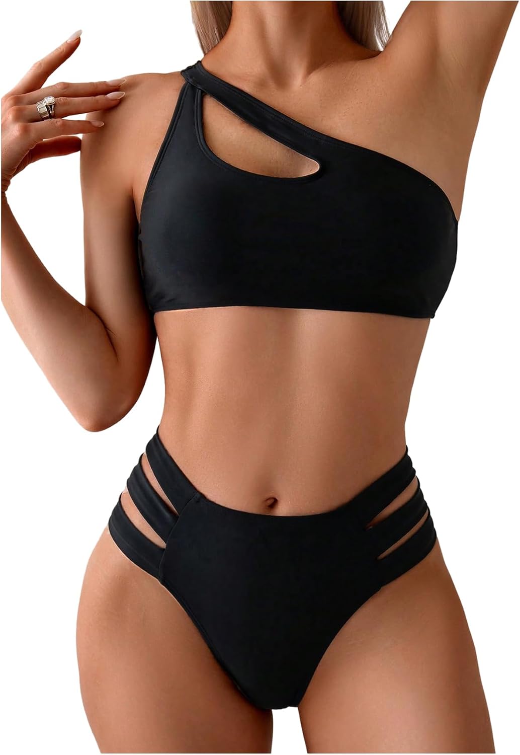 GORGLITTER Women's 2 Piece High Waisted Bikini Sets One Shoulder Cutout Beach Resort Swimwear