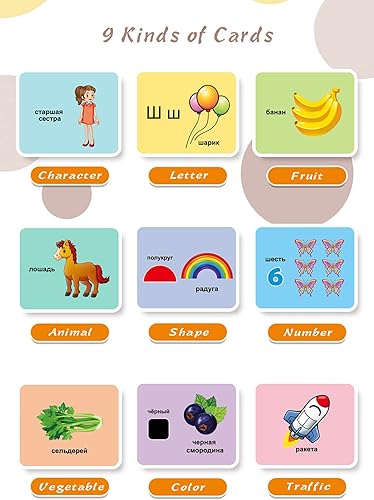Miniatura 5 de 60 tarjetas didácticas rusas, juguetes del alfabeto ruso para niños, aprender palabras y pronunciar vocabulario, libros básicos rusos para