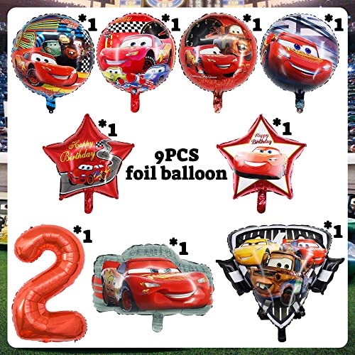 Cars Birthday Party Supplies - 9Pcs Cars Lightning Mcqueen Foil Balloons For Kids 2Nd Birthday Party Decorations (2Nd) #TOP1