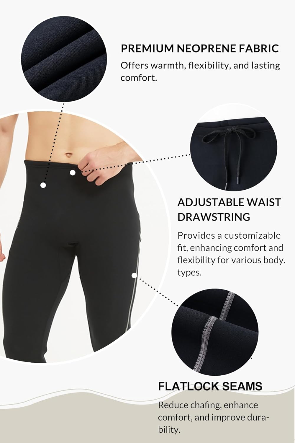 Lemorecn Men's Wetsuit Pants 2mm Super Stretch Neoprene, Wetsuit Shorts Men for Swimming Snorkeling Scuba Diving Surfing Kayaking Water Sports - Image 4