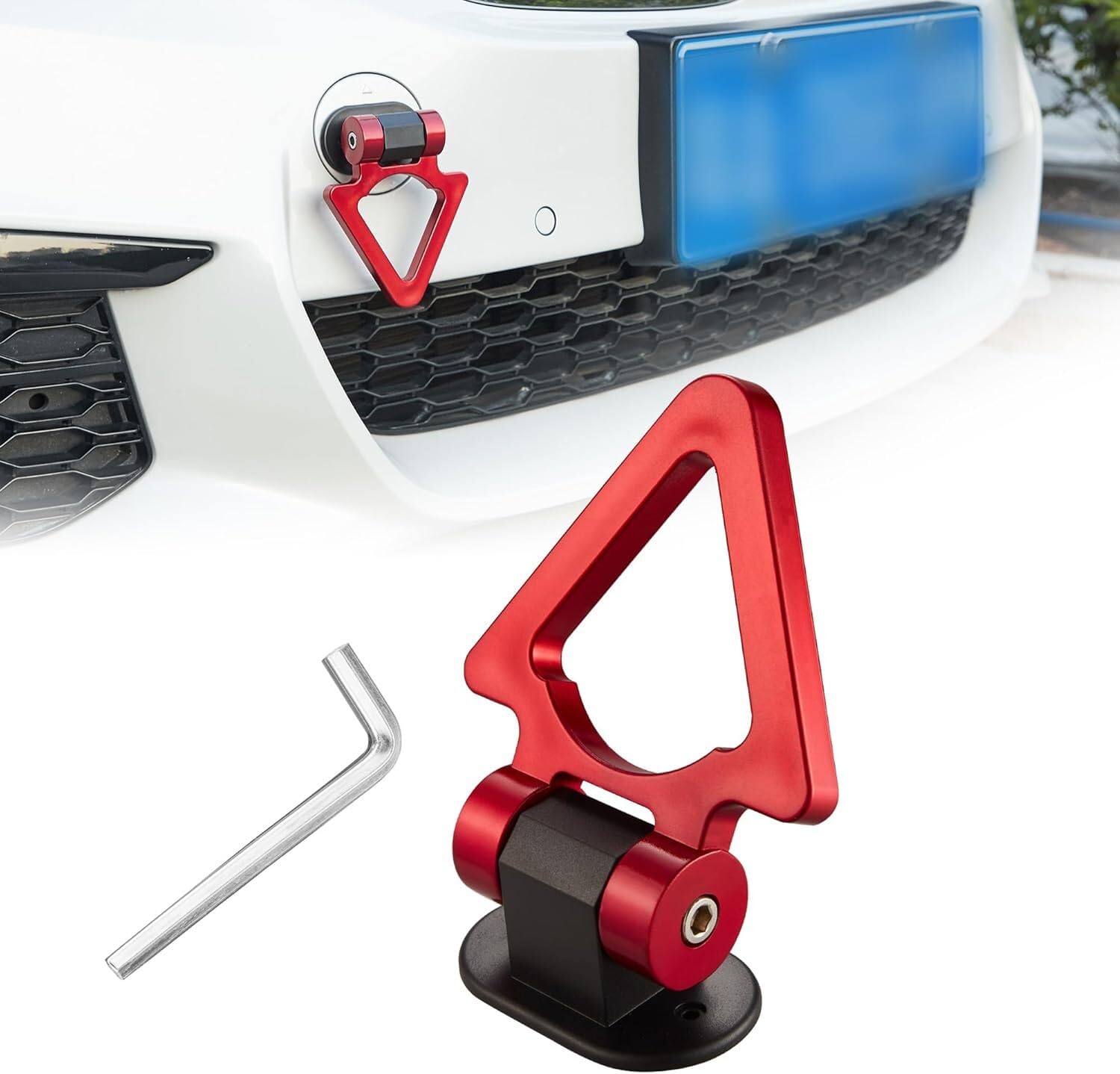 Universal for Car SUV Truck Front Rear Bumper Triangle Track Racing Style Towing Tow Hook Look Decoration Kit, Car Mods Automotive Exterior Accessories, Decorative Purpose ONLY (Silver)