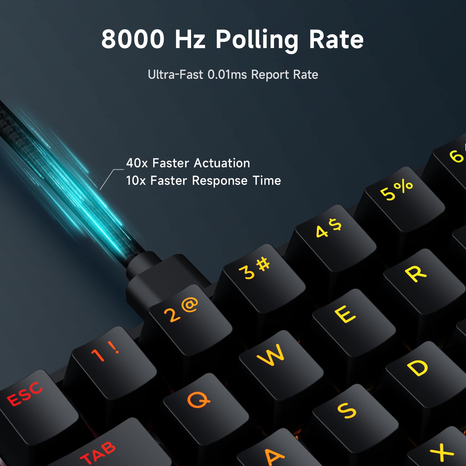 MCHOSE Ace60 Pro HE Clavier Gamer Magnétique, Clavier Filaire 60%, Effet Hall, 8kHz Rapid Trigger, Précision RT 0,01 mm, Actionnement Réglable, Snap Tap, RGB, Touches PBT, Hot Swap, SOCD, PC/Mac, Noir