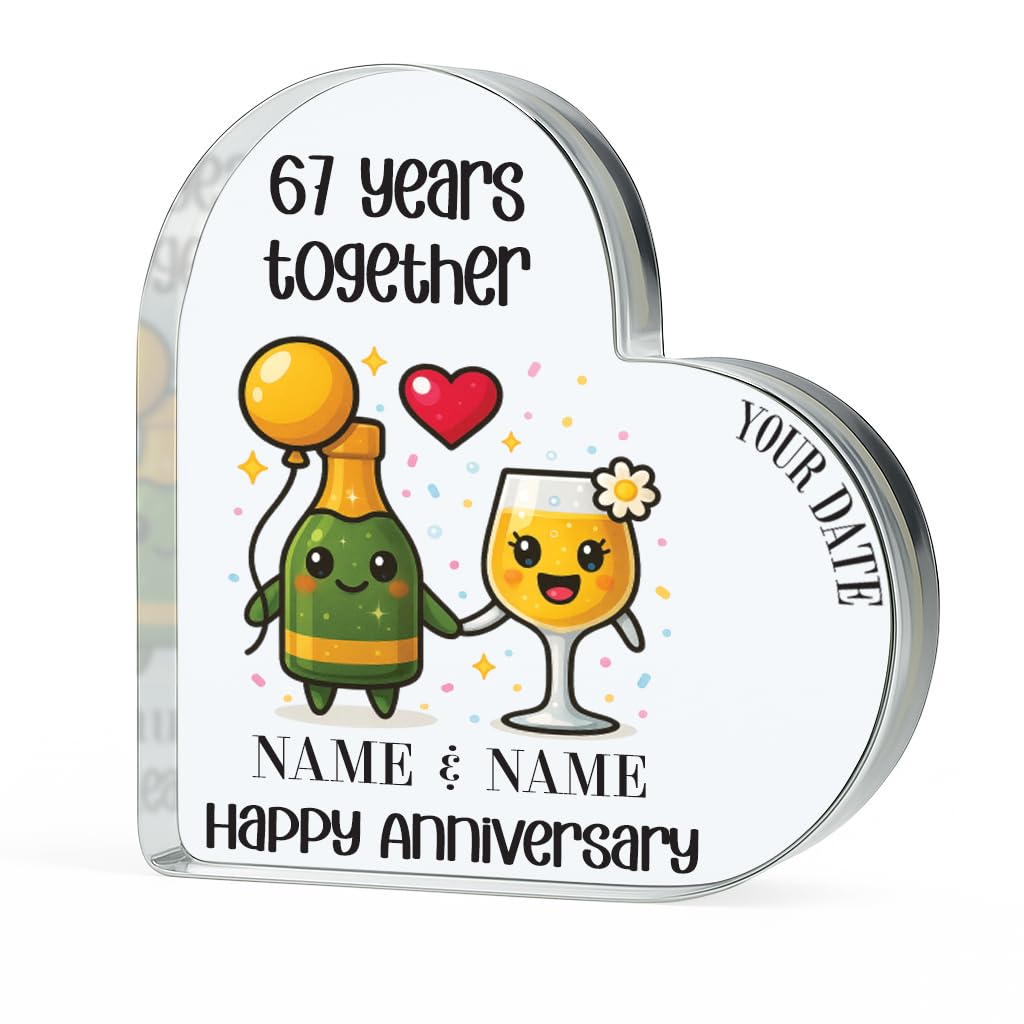 Crafted Memories 67th Anniversary Plaque Gifts for Wife Husband – Happy Anniversary – I Love You Romantic Acrylic Heart Gift for Women Men – 100mm x 100mm Present for Couples First Wedding Anniversary