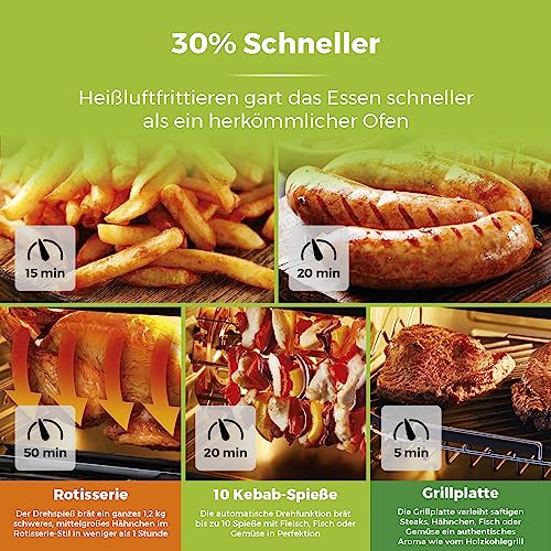 Tower T17076 Xpress Pro Combo 10-in-1 Digitale Heißluftfritteuse mit Schneller Luftzirkulation, 60-Minuten-Timer - Airfryer Airfryer Heißluftfritteuse XXL 11 l - 2000W - Schwarz – Bild 5