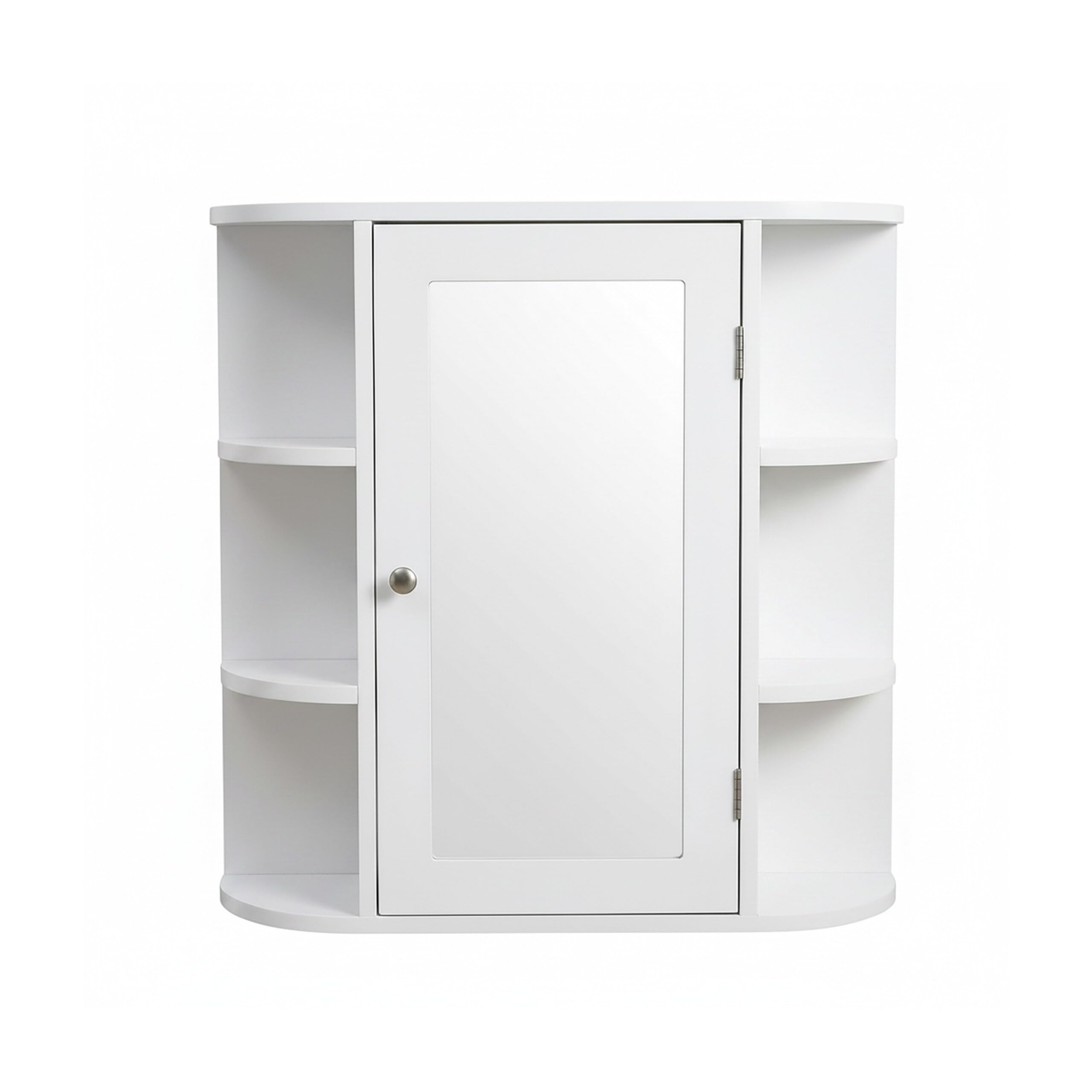 Relaxdays Armario con Espejo, 6 estantes, 4 Compartimentos, 58 x 61 x 18 cm, Montaje en Pared, Mueble de baño, Blanco.