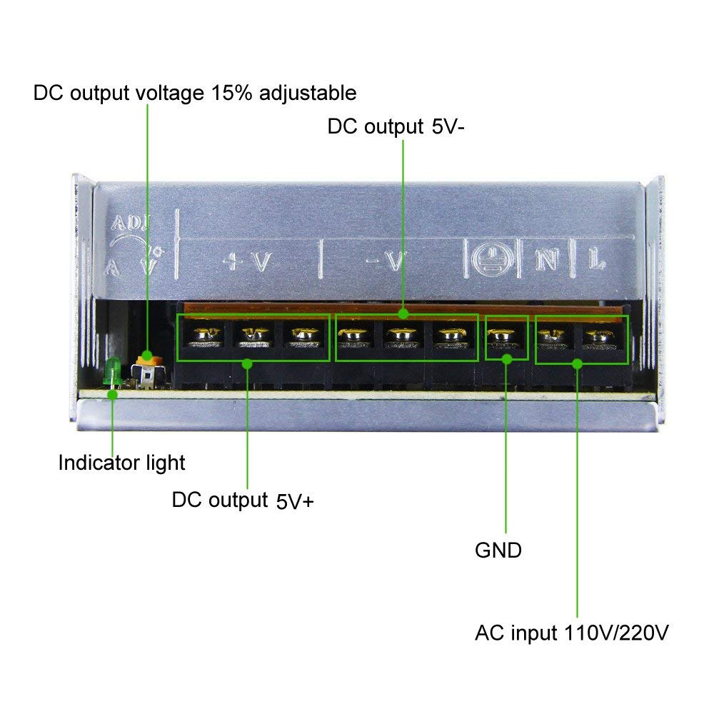 ALITOVE Alimentatore di rete da 5 V, 60 A, trasformatore LED, 230 V a 5 V, 300 W, alimentatore di rete, trasformatore per WS2811 2801 WS2812B WS2813 APA102 strisce LED
