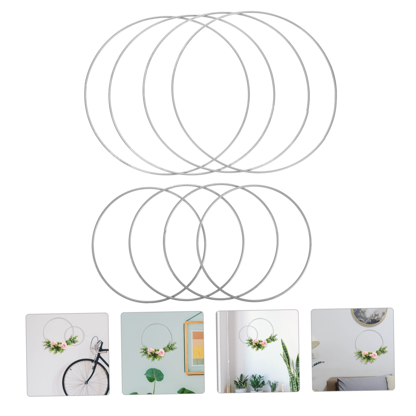 Silberne Metallringe Glatte Oberfläche zum Basteln 8 Stück Traumfänger Reifen aus Metall 4x20x0,3cm und 4x30x0,3cm für Wohnungsdekoration