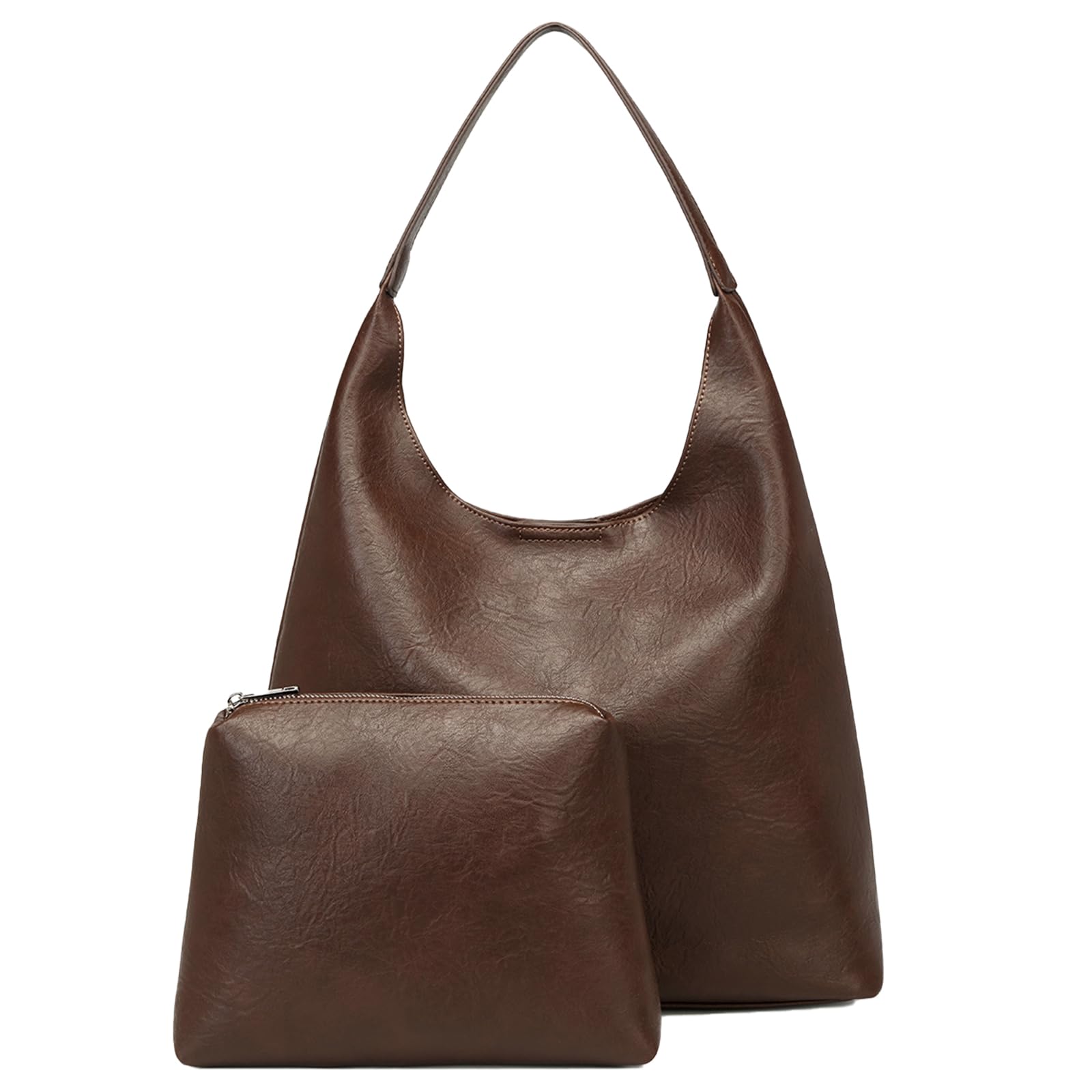 Hobo Bag For Women Leather Shoulder Bag Fashion Tote With Cosmetic Pouch Included Multi-Use For Daily Commute Dating Travel