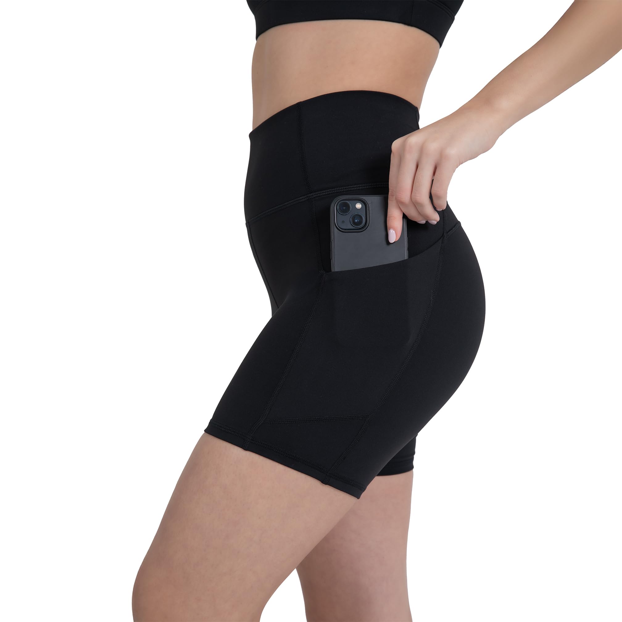 YITTY Active Womens UltraLuxe High Waist Pocket Biker Shorts 3 6 Tummy Control Compression Breathable Activewear
