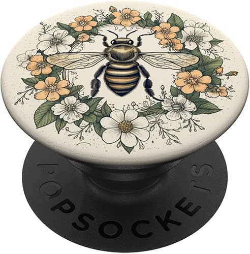 PopSockets PopGrip estándar con diseño de abeja pastel Boho y flores