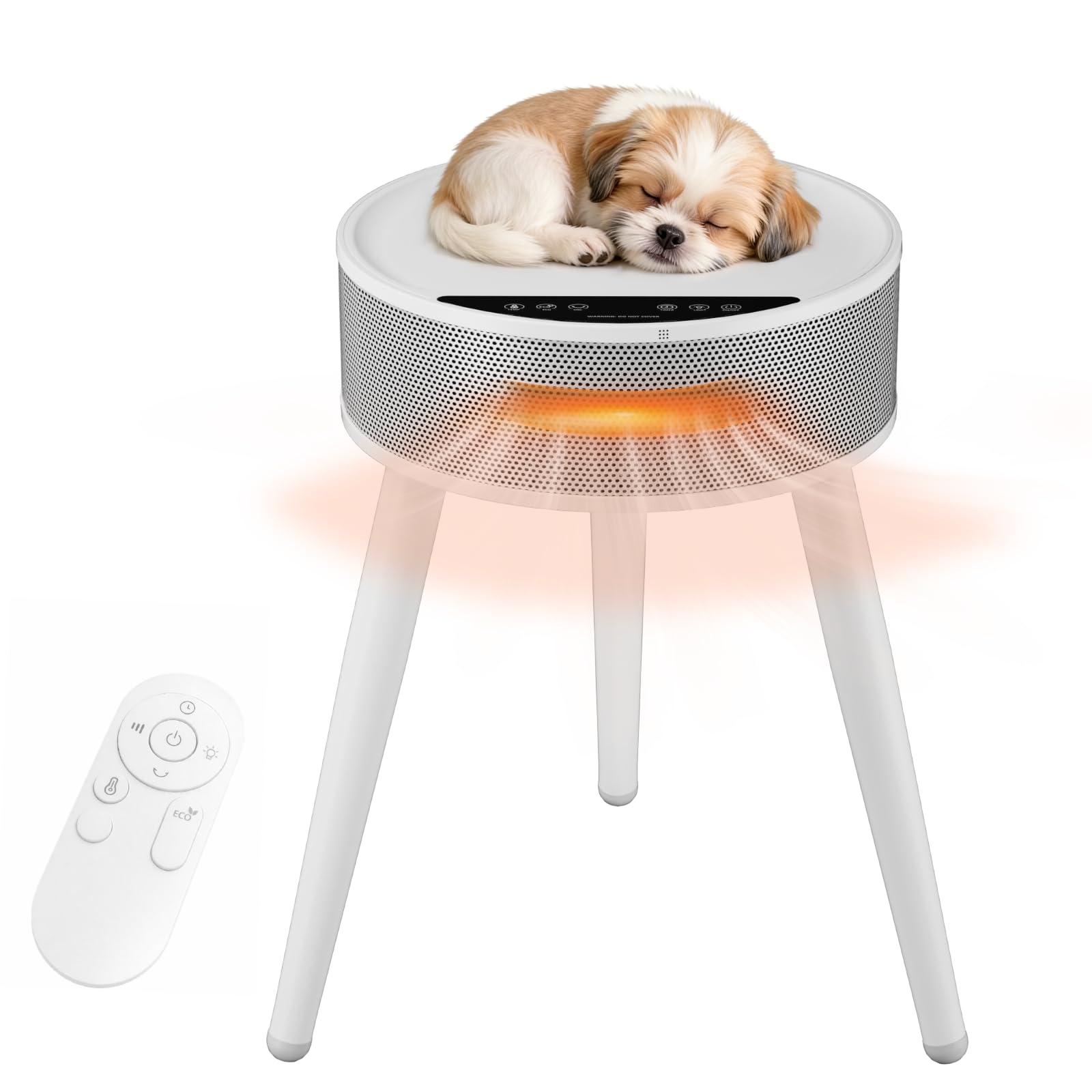 1500W Space Heater, Electric Indoor Space Heater & Fan Combo, Heater Coffee Table 2-in-1 Side Table with PTC Heating, 75° Oscillation, ECO Mode, Timer & Remote for Bedroom & Living Room, White