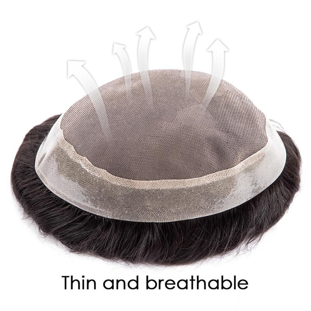 Men's Toupee Parrucca for uomo con base in pelle PU, sistema di sostituzione dei capelli umani da 6 pollici, traspirante, mono(#2,6x8)