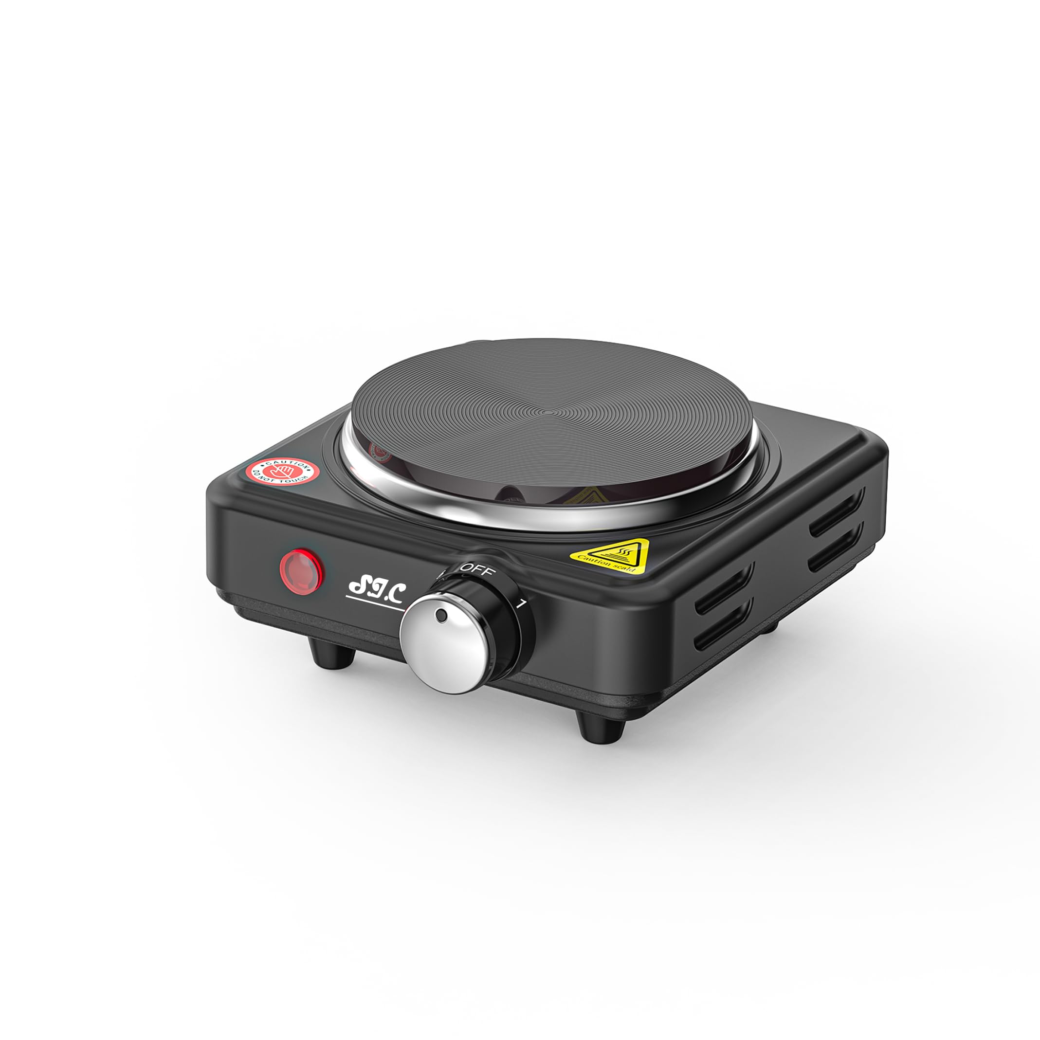 SIC Tragbarer Elektroherd mit einer Platte, tragbares Kochfeld, Gusseisen, einstellbare Temperatur, für Camping, Reisen, Outdoor-Küche (Schwarz, 500 W)