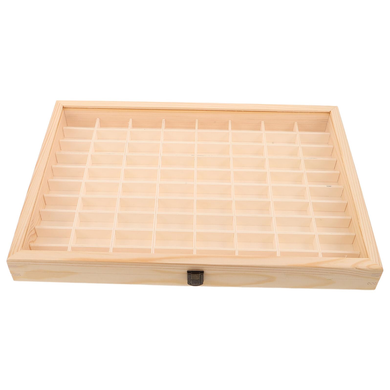 Holz Kristall Sammelbox mit 80 Fächern und Sichtfenster, Beige