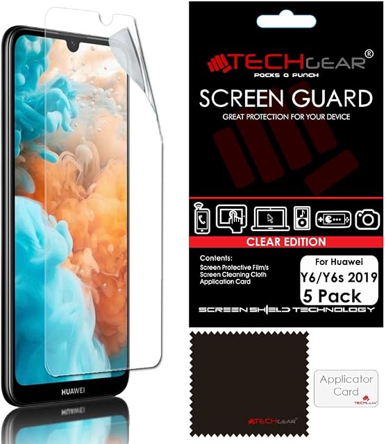 [5 Pack] TECHGEAR Screen Protectors for Huawei Y6s / Y6 2019, Honor 8A - CLEAR LCD Screen Protectors Cover Guards Compatible with Huawei Y6 / Y6s 2019, Honor 8A