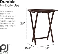 Vista 3 de PJ Wood Juego de 5 piezas, 4 mesas plegables de madera para TV con estante de almacenamiento, nogal