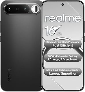 realme 16 5G Smartphone 8+128GB Air Black, 7000mAh Massive Battery + 60W Fast Charging, 120Hz Refresh Rate + AMOLED Smooth...