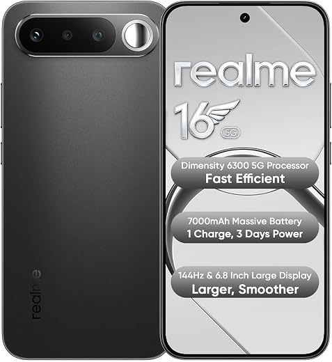 realme 16 5G Smartphone 8+128GB Air Black, 7000mAh Massive Battery + 60W Fast Charging, 120Hz Refresh Rate + AMOLED Smooth...