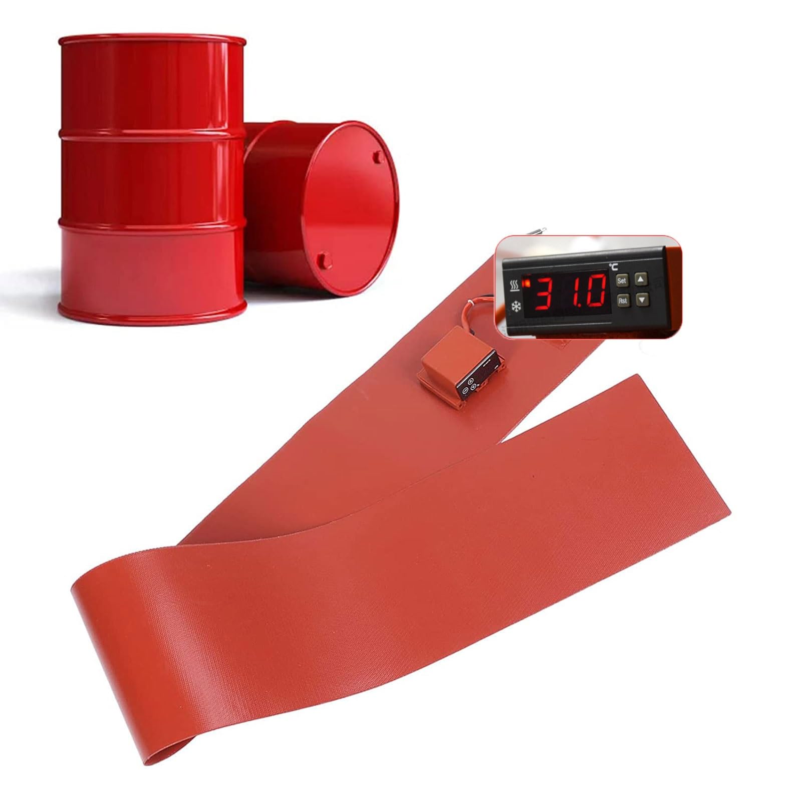Ayuwqzx One Color Silicone Drum Heater With Adjustable Thermostat, Silicone Band Drum Heater, Adjustable Thermostat, 120V 220V, For 20L To 200L Drums(200L 174 * 25Cm)