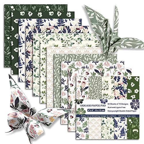 Origami Paper 6X6 Double Sided 50 Sheets 10 Colors Origami Kit Japanese Chiyo Square Craft Kits Easy Fold Arts Crafts Diy Handwork Beginner Morandi Plant #TOP5