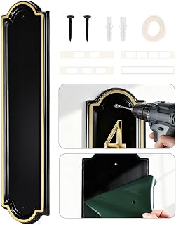 VONDERSO Address Signs for Houses, Self-Adhesive & Pre-Drilled for Easy Mounting, Premium Aluminum House Number Plaque with Weather Powder-Coated Finish – Gold Rec (Numbers Not Included)
