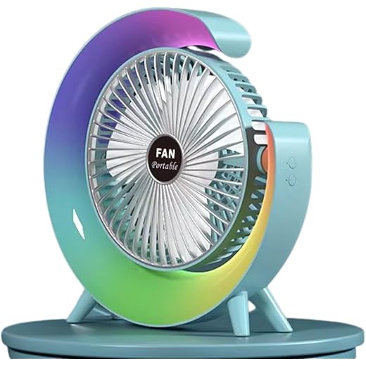 Portable Rechargeable Colorful Desktop Fan with Ambient LED