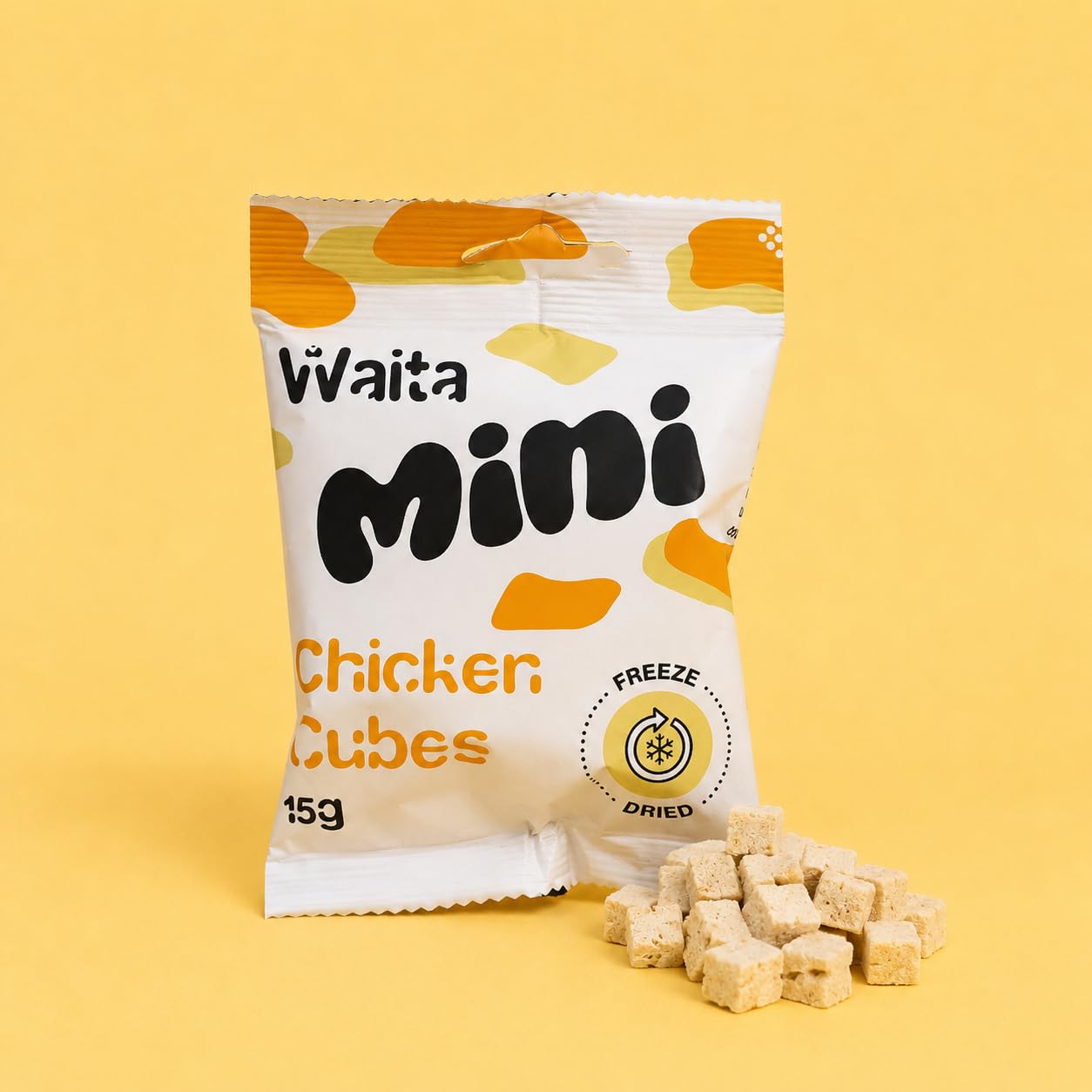 Waita Freeze-Dried Mini Chicken Cubes for Dogs & Cats | 100% Chicken Training Treats | Single Ingredient, High Protein, Grain Free | 0.5cm Bite-Sized Rewards & Meal Topper | 15g x 3