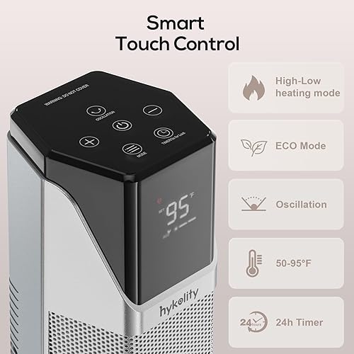Miniatura 4 de Hykolity Calentador de espacio para habitación grande, calentadores eléctricos de 30 pulgadas con control remoto, oscilación de 70, protección