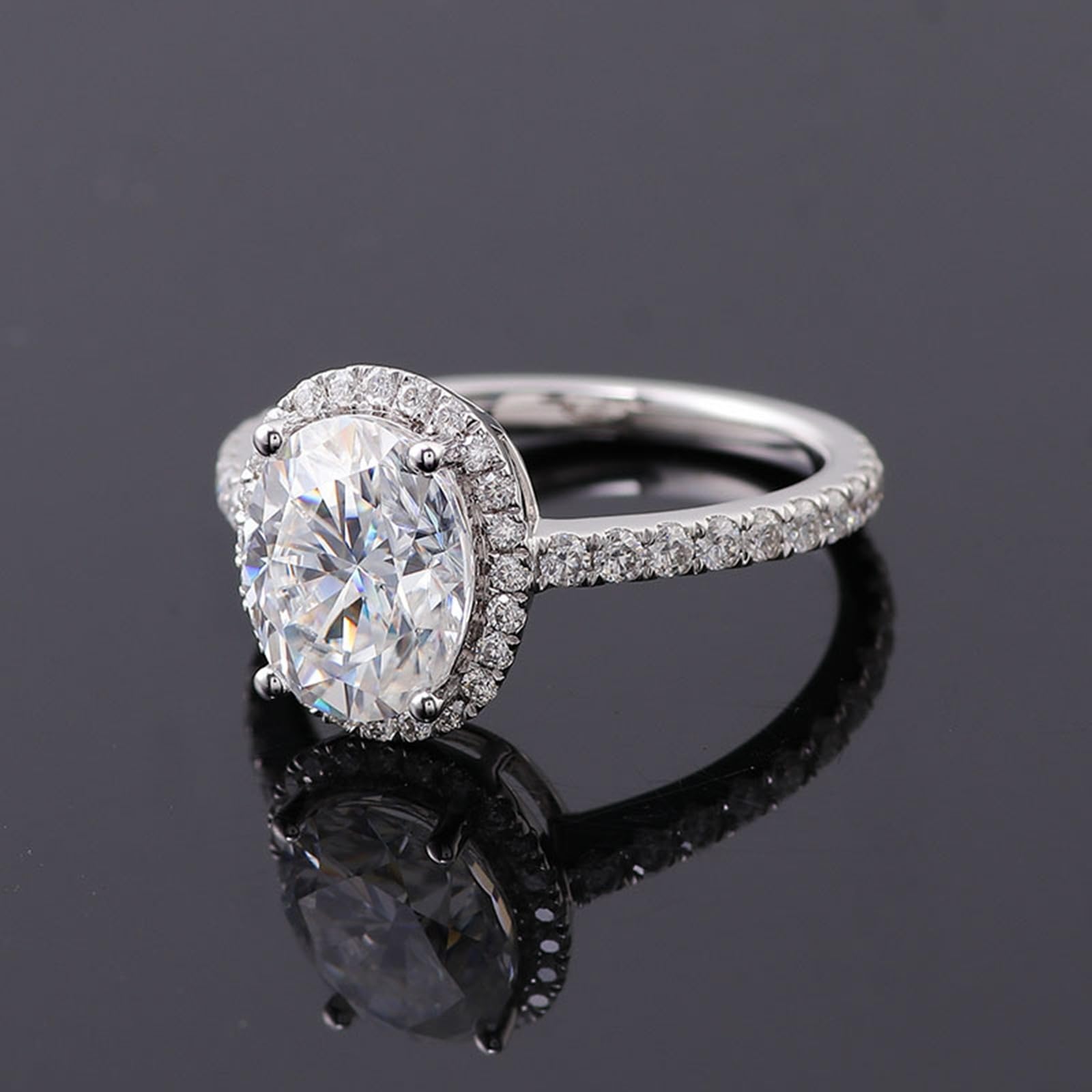 Anillo de oro blanco para mujer 375/585/750, anillo de compromiso de 9 K/14 K/18 K, oro auténtico Halo, anillos de boda, anillos de boda grabados con Moissanite D Color VVS1 para mujeres