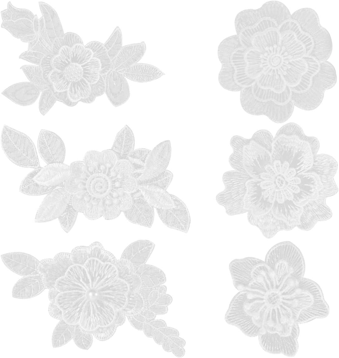 EXCEART 6pcs Iron on Patches White Lace Flower Shape Embroidered Patches Applique DIY Craft Decoration Sew On Patches for Clothes Jeans