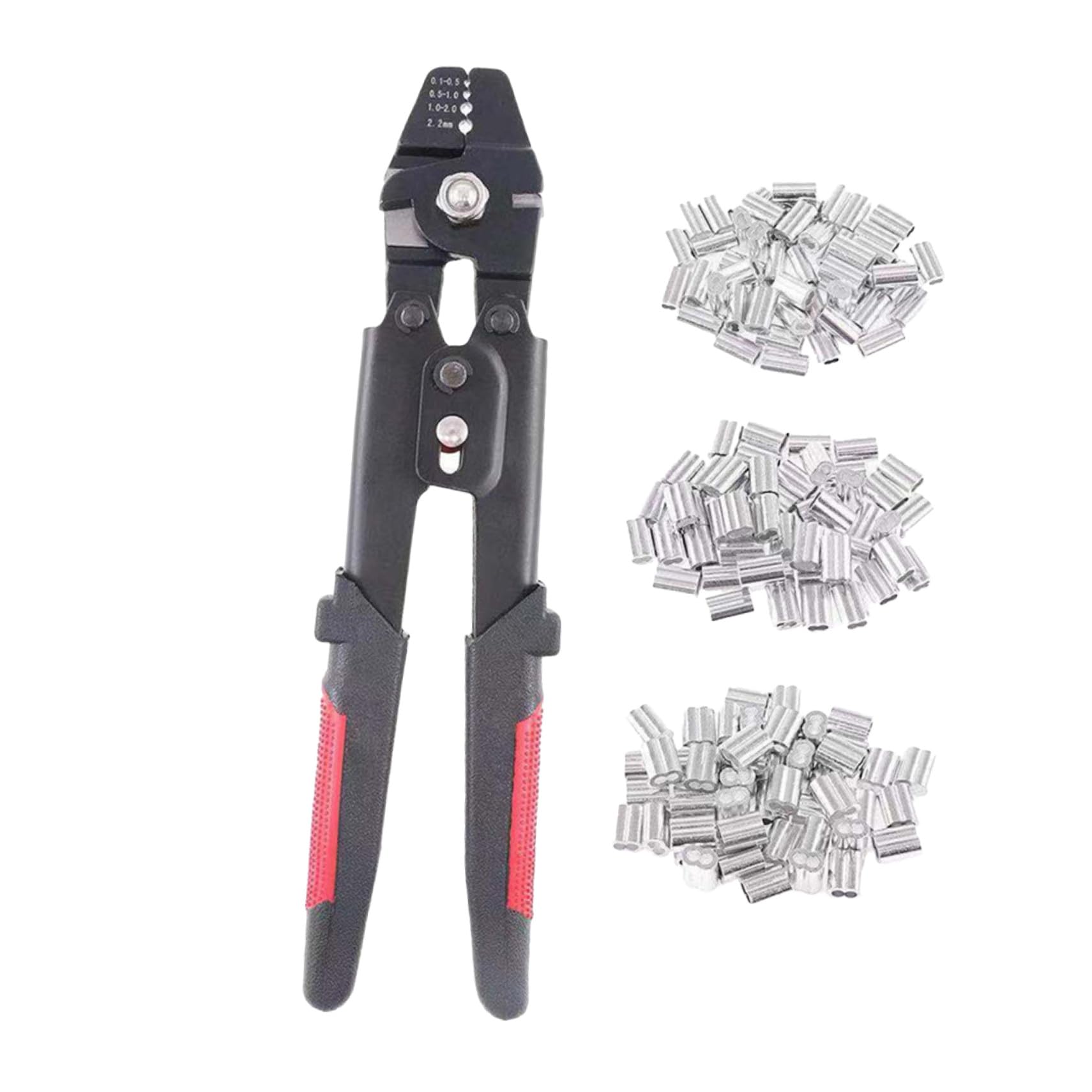 Gadpiparty Pinza Crimpatrice per Fili 4 Posizioni di Crimpatura con Manicotto in Alluminio Manico Antiscivolo in Pvc, Kit con 180 Pezzi di Manicotti Doppi