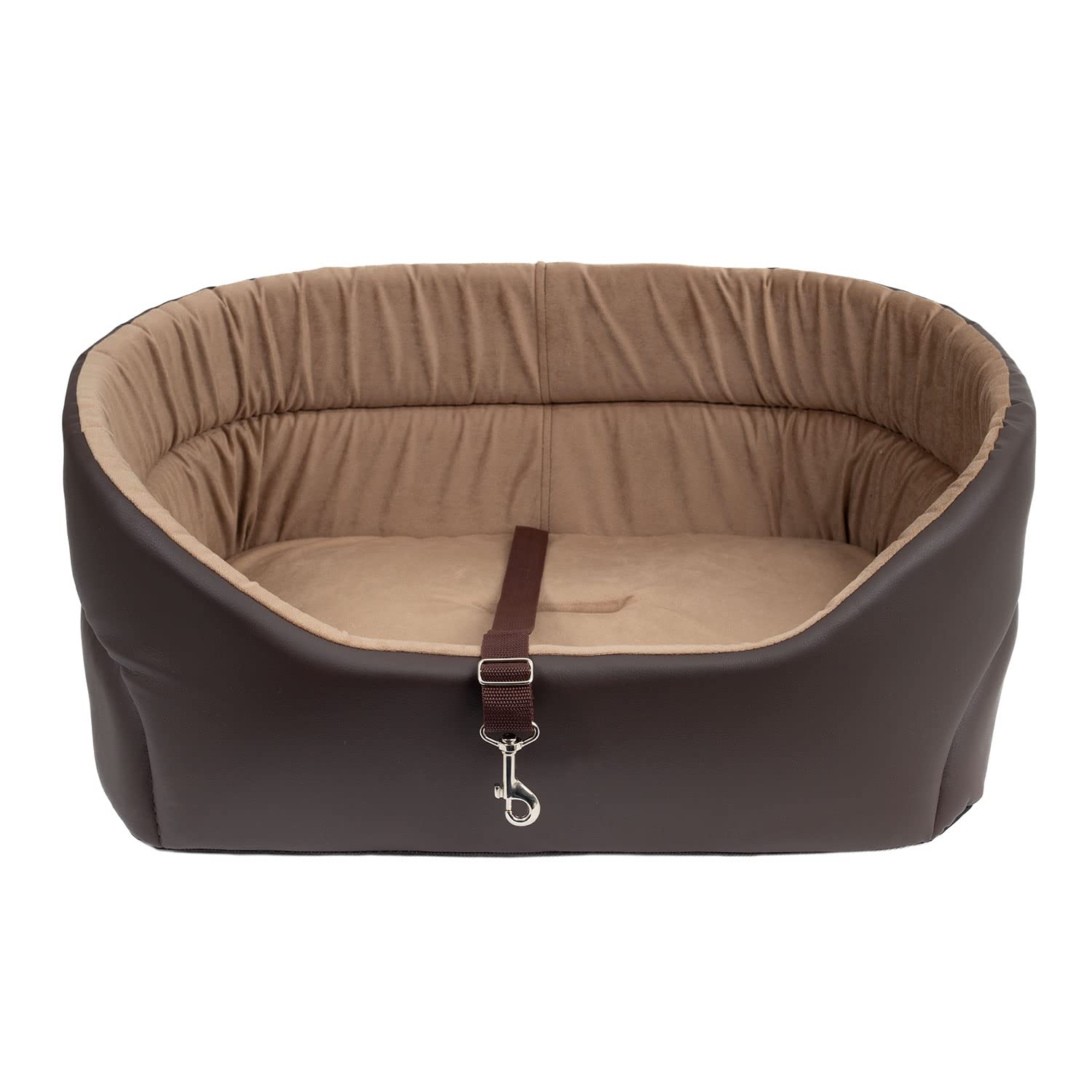 Exclusivo Asiento para Perro | Asiento de Coche para Perros, Gatos, Mascotas | Trasero y del Pasajero | Cama, Bolso | Color: Braun - Kunstleder: Wildlederimitat | Grande: L: 56 cm x 48 cm