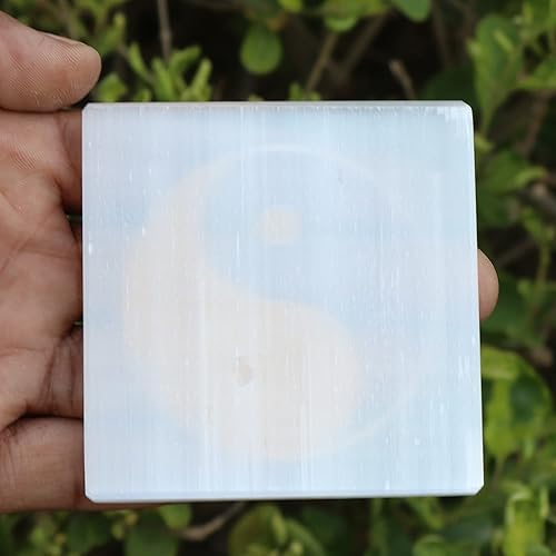 Miniatura 5 de Losa de carga de selenita, placa de cristal cuadrada para limpiar y cargar losa de cristal para curación, meditación, Wicca - Ying Yang