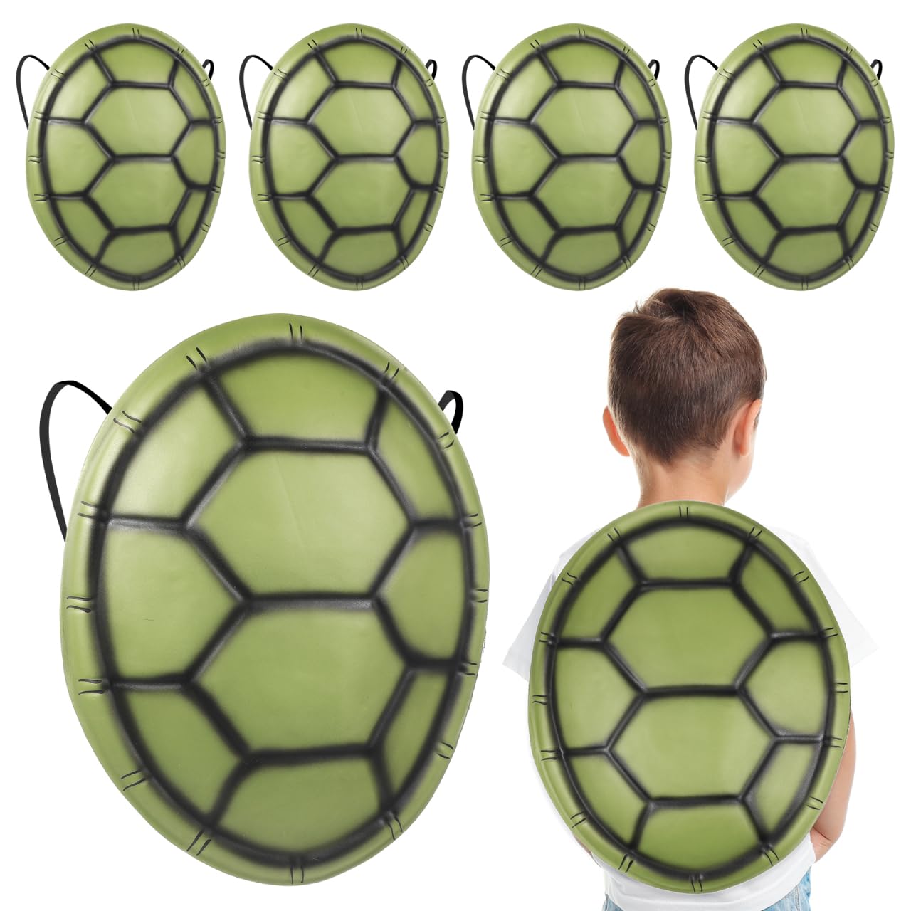 NUOBESTY 5Pcs Kids Turtle Shell Costume - Olive Green EVA Ninja Cosplay Props with Elastic Straps, Soft Turtle Shell Backpack for Halloween, Christmas & Party Favors