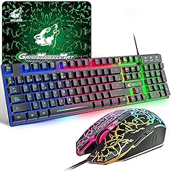 ZIYOU LANG T13 [Español QWERTY] Teclado y Raton Gaming Rainbow LED 104 Teclas para Teclado Mecanico Sentir Gamer 2400 dpi Retroiluminado Raton con Alfombrilla para PS5 PC Laptop Mac - Negro
