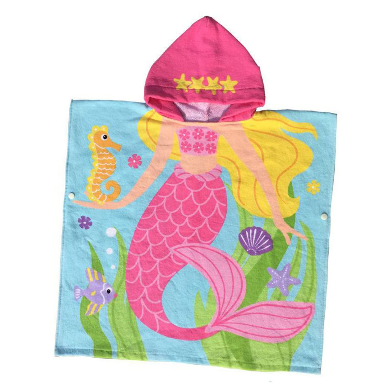 Gatuida Toalla de Playa Infantil con Capucha de Algodón para Poncho Wearable Estampado de Sirena Ligera y para Baño y Playa