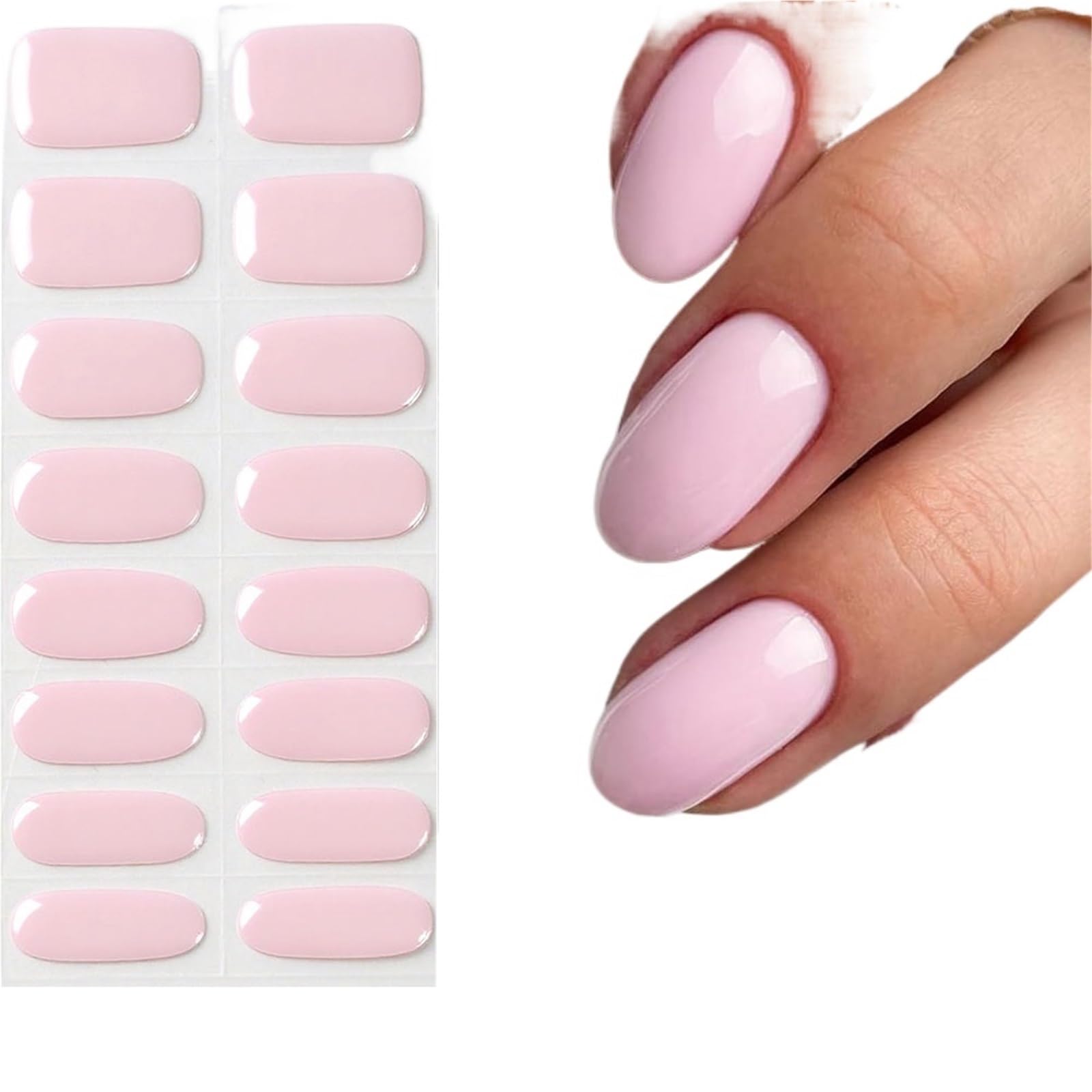 5Pcs Glitter Gold Nail Strips - Semi-Cured Self-Adhesive Full Wraps for Gel Nails with Nail File(Pink)