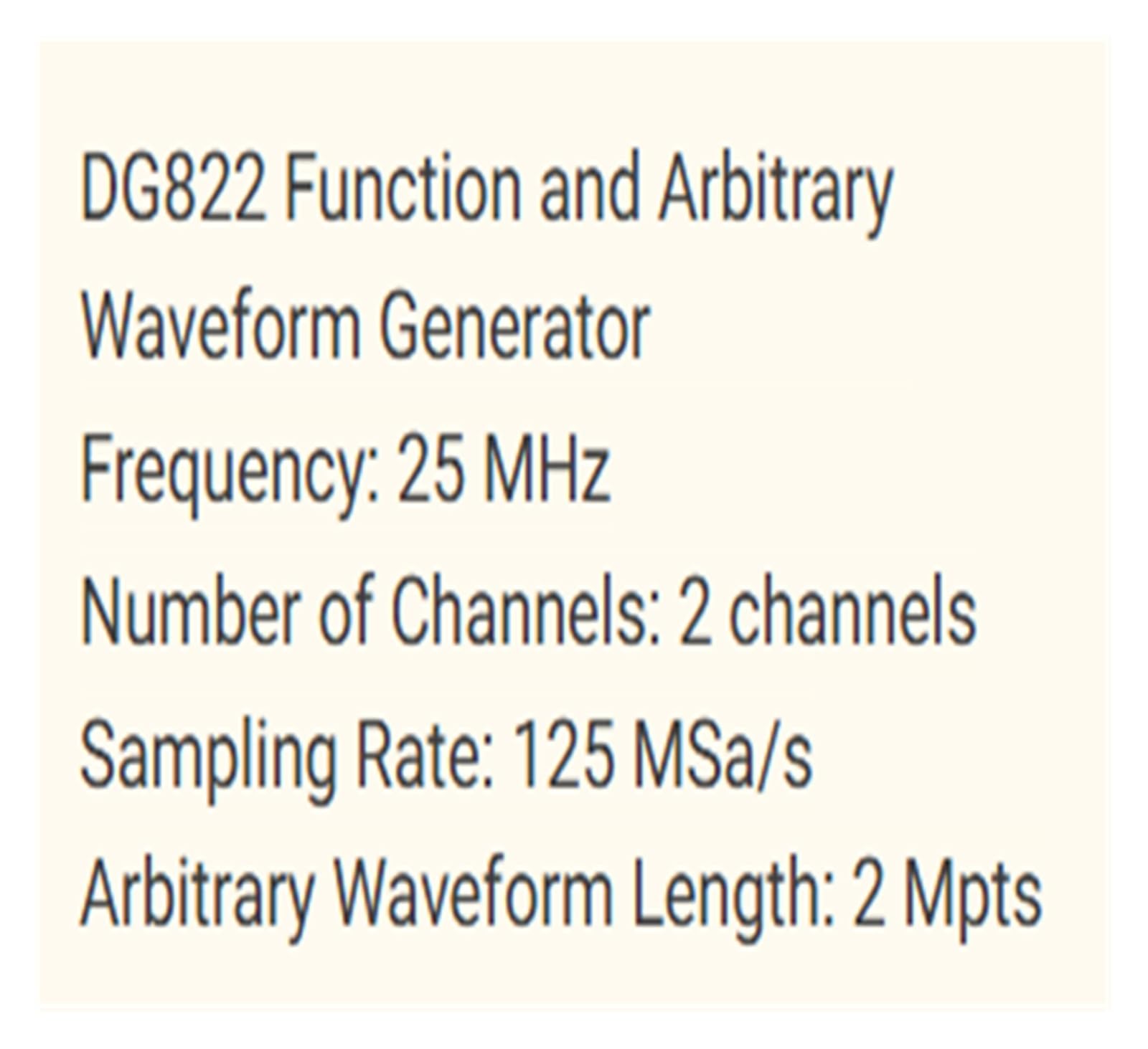 DG822 Fonction double canal 25 MHz et générateur de forme d'onde arbitraire 125 Msa/s