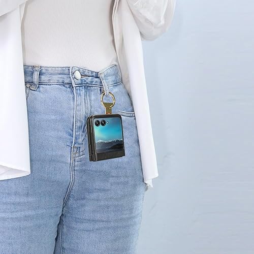 Miniatura 7 de Funda para Motorola Razr+ (2023), Motorola Razr 40 Ultra, cubierta trasera de cuero flexible ultra delgada con soporte para muñeca de metal para