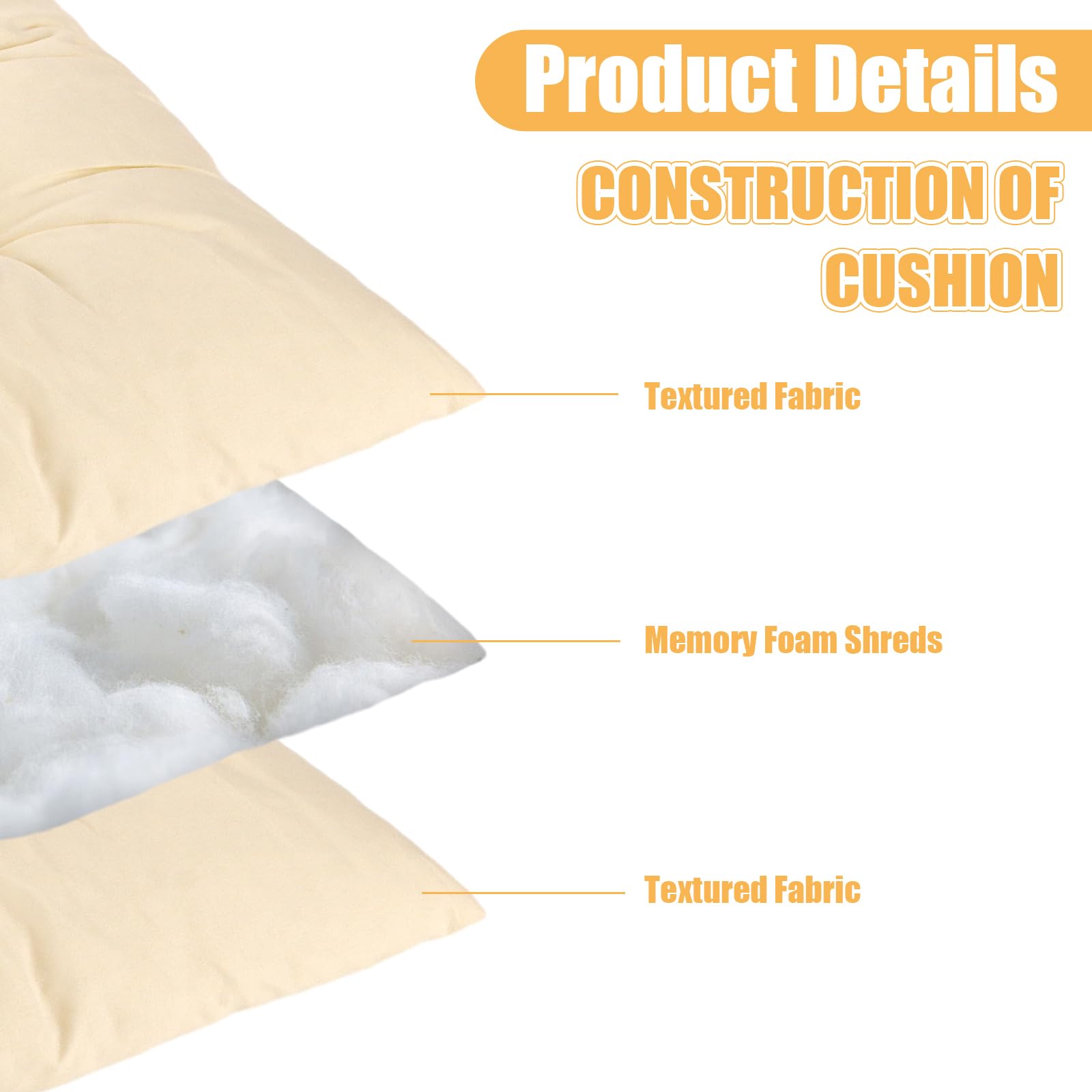 DAJAVE Set di 8 cuscini per sedia, 40 x 40 cm, in memory foam, ortopedici, per sedia da ufficio, mal di schiena, interni ed esterni, color crema