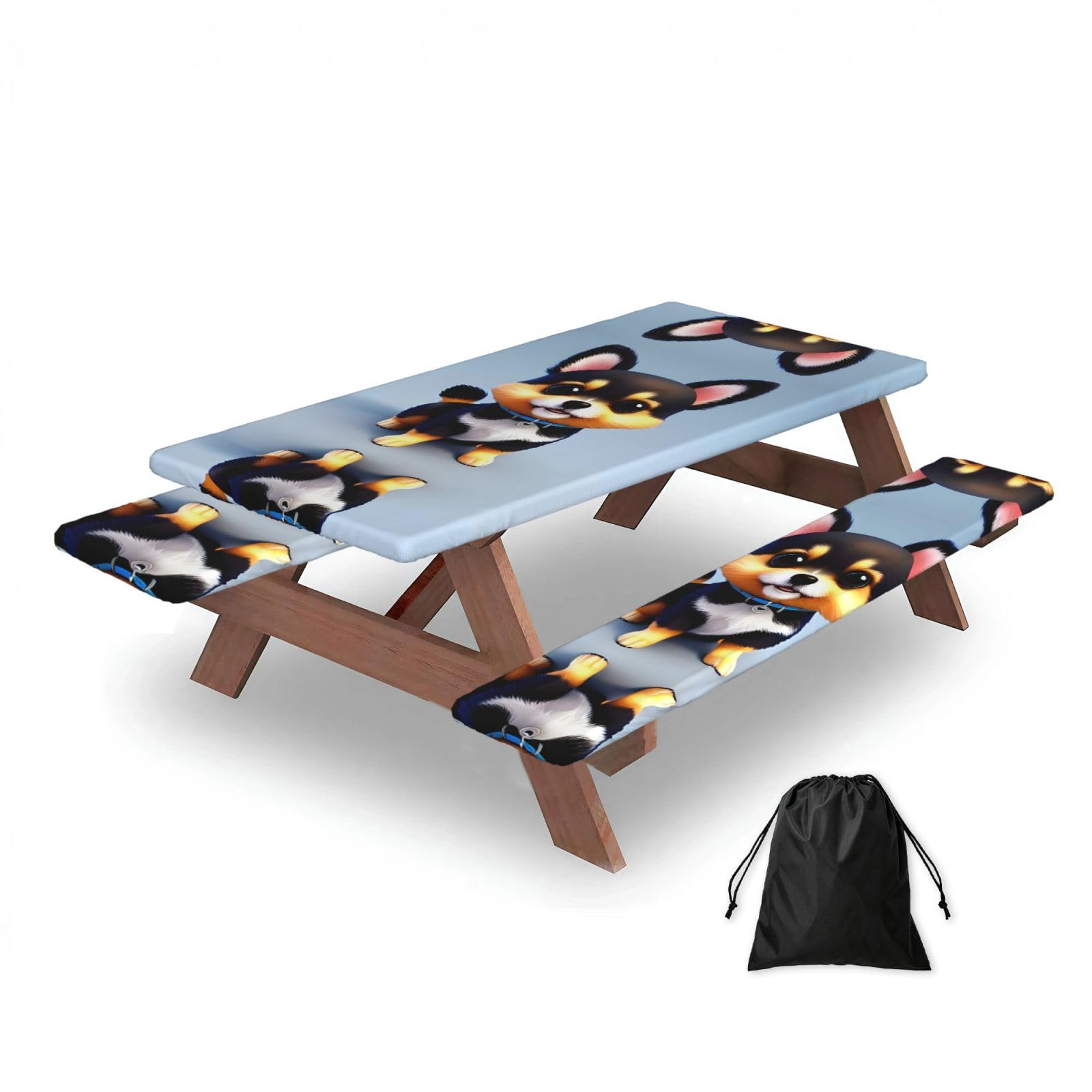 Zqytgfdc Black Card Love Fancy Puppy Rectangular Water-Repellent Picnic Tablecloths, Outdoor Camping, Picnic, Bbq