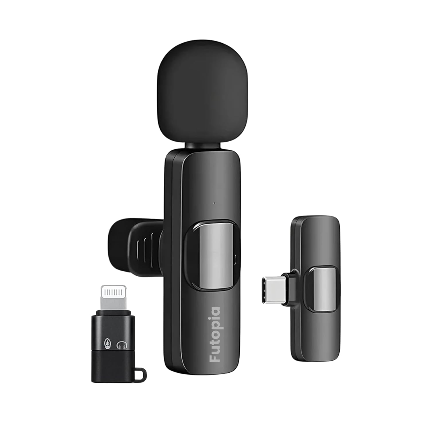 Futopia Mini Wireless Lavalier Microphone Plug & Play for Type-C &, 8-Pin Connector, 2.4GHz, Clip-On Lapel Mic with Noise ...