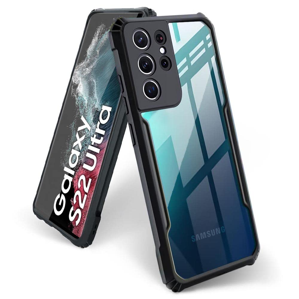 BASECASE Shock Proof Clear Hybrid Hard Back Case Mobile Cover for Samsung Galaxy S22 Ultra 5G (Jet Black) (B09WVMW36X) Amazon Price History, Amazon Price Tracker