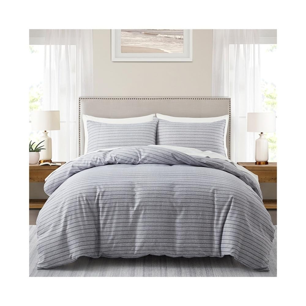 VHKJewE Grey Striped 2/3 Pcs Breathable Microfiber Bedding Set Reversible Comforter Cover Set(EU SK(260x220cm))